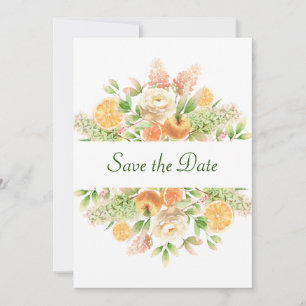 Watercolor Flowers and Fruit Save The Date Card