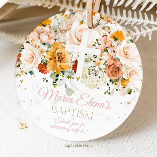 Watercolor Flowers and gold Baptism favor tag