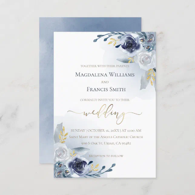 watercolor flowers and gold details wedding invitation | Zazzle