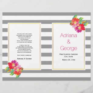 Watercolor flowers and gray, white wedding program