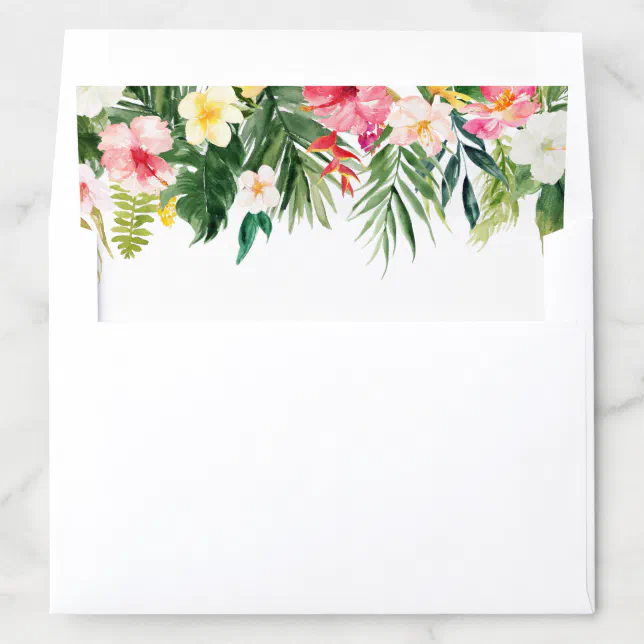 Watercolor Flowers and Greenery Tropical Summer Envelope Liner | Zazzle