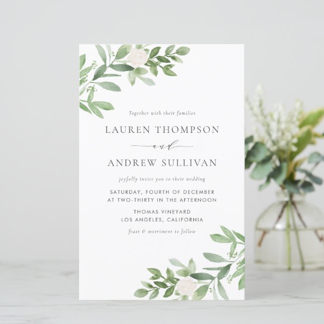 Watercolor Flowers and Greenery Wedding Invitation (Standing Front)