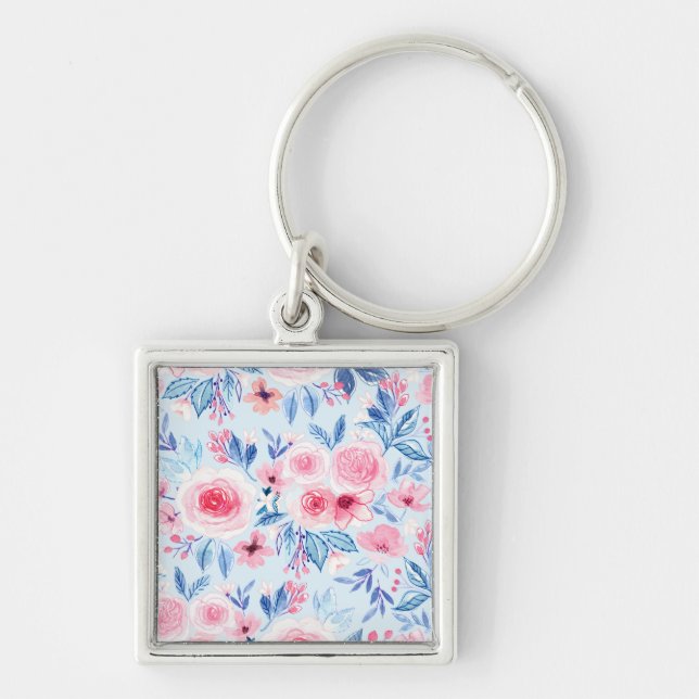 Watercolor flowers and leaves 2 keychain (Front)