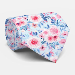 Watercolor flowers and leaves 2 neck tie