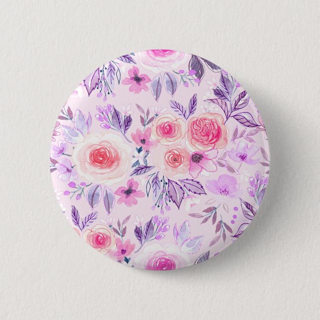 Watercolor flowers and leaves 3 button (Front)