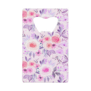 Watercolor flowers and leaves 3 credit card bottle opener
