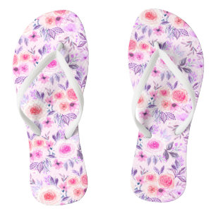 Watercolor flowers and leaves 3 flip flops