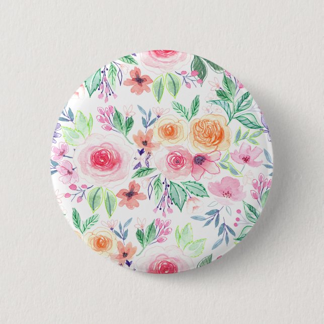 Watercolor flowers and leaves button (Front)