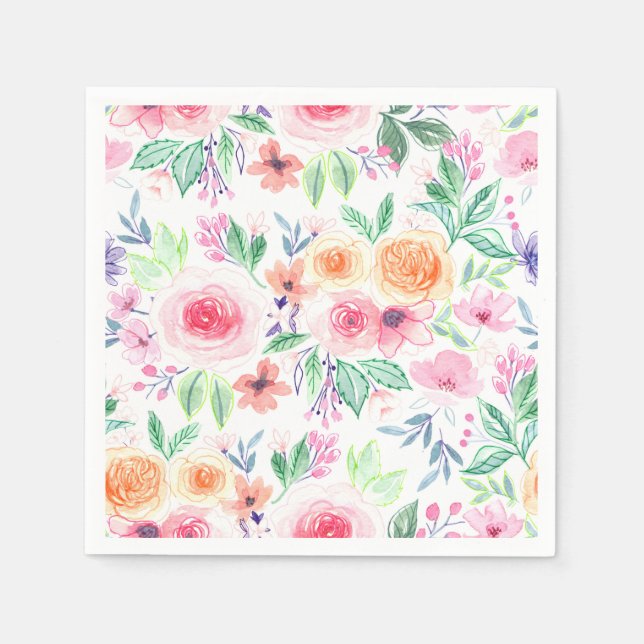 Watercolor flowers and leaves napkins (Front)