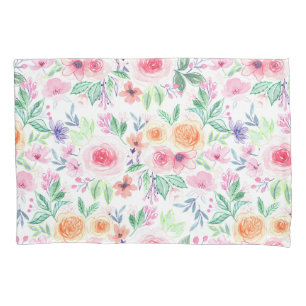Watercolor flowers and leaves pillow case