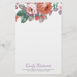 Watercolor Flowers And Leaves Stationery