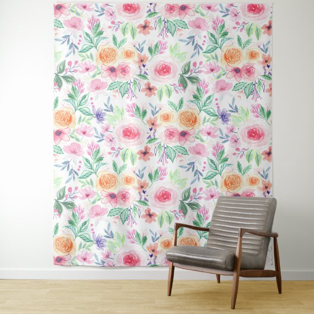 Watercolor flowers and leaves tapestry (In Situ)
