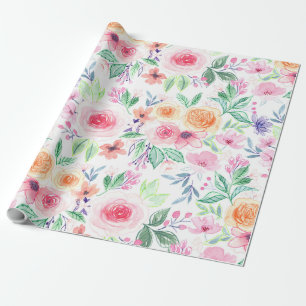 Watercolor flowers and leaves wrapping paper