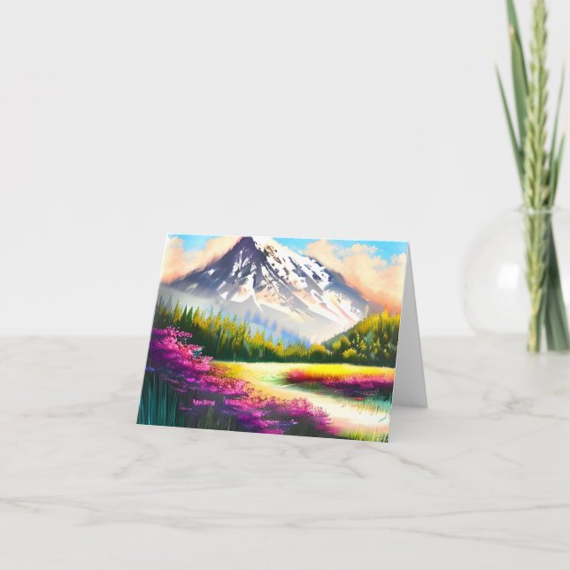 Watercolor flowers and mountain customizable card (Front)