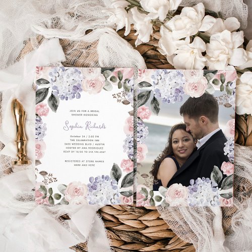 Watercolor Flowers and Photo  Bridal Shower Invitation