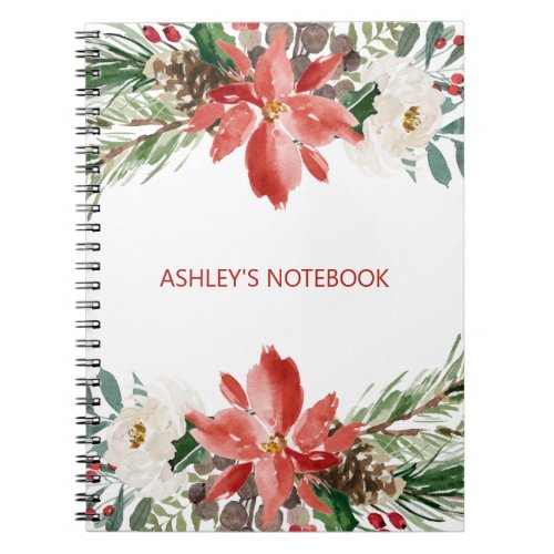 Watercolor Flowers And Pinecone Notebook