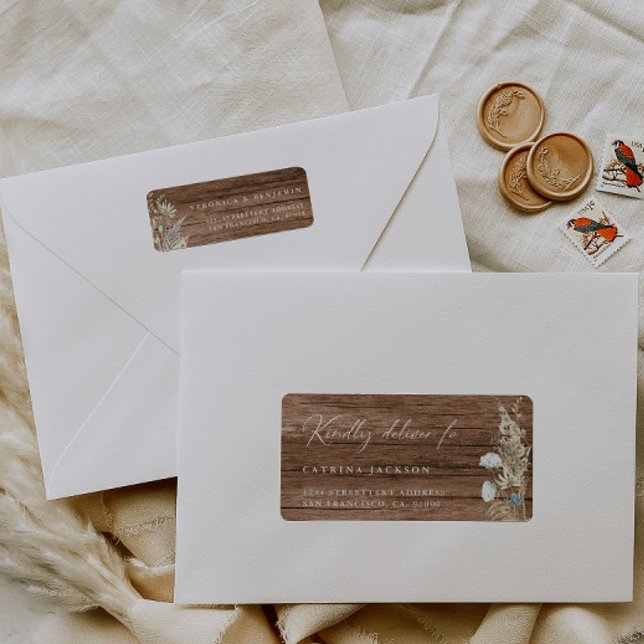 Watercolor Flowers and Rustic Wood Wedding Address Label (Creator Uploaded)