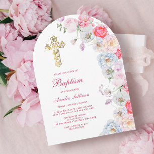 Watercolor Flowers Arch Baptism Invitation