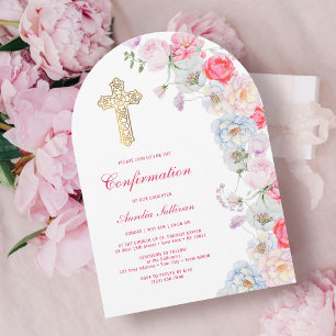 Watercolor Flowers Arch Confirmation Invitation