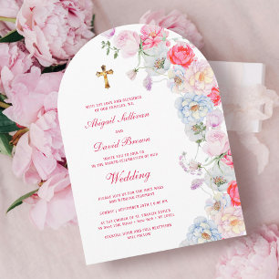 Watercolor Flowers Arch Religious Wedding Invitation