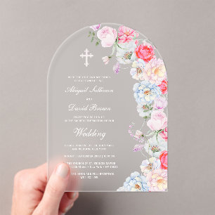 Watercolor Flowers Arch Wedding Acrylic Invitations