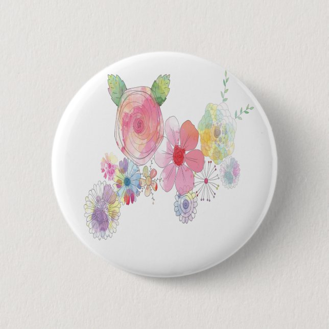Watercolor Flowers Art Button (Front)