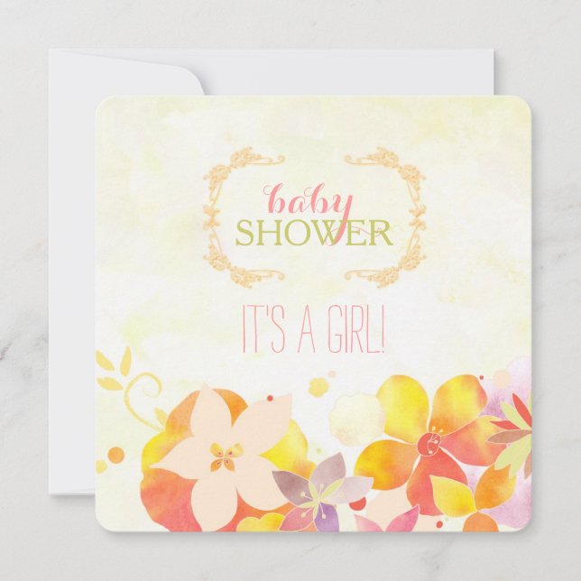 Watercolor Flowers Baby Girl Baby Shower Invitation (Front)