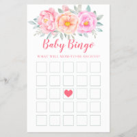 Watercolor Flowers Baby Shower Game Baby Bingo