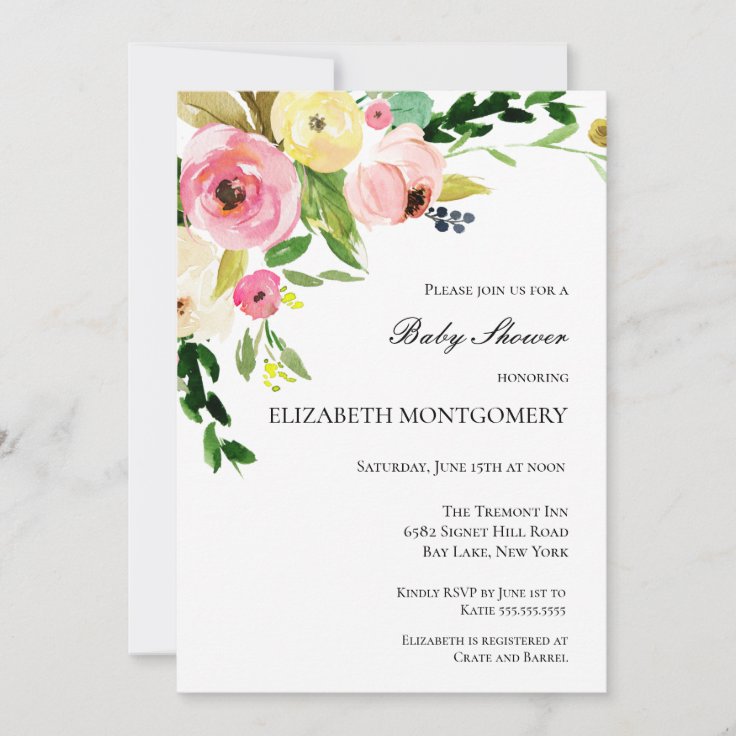 Watercolor Flowers Baby Shower Invitation | Zazzle