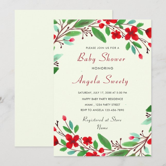 Watercolor Flowers Baby Shower Invitation (Front/Back)
