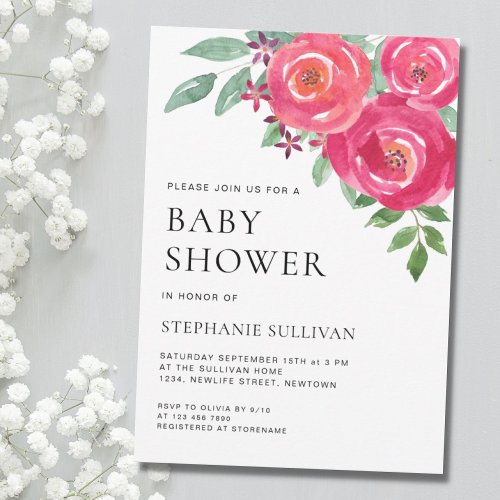 Watercolor Flowers Baby Shower Invitation