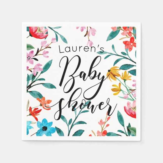 Watercolor Flowers Baby Shower Napkins (Front)