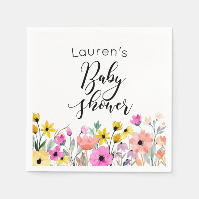 Watercolor Flowers Baby Shower Napkins (Front)