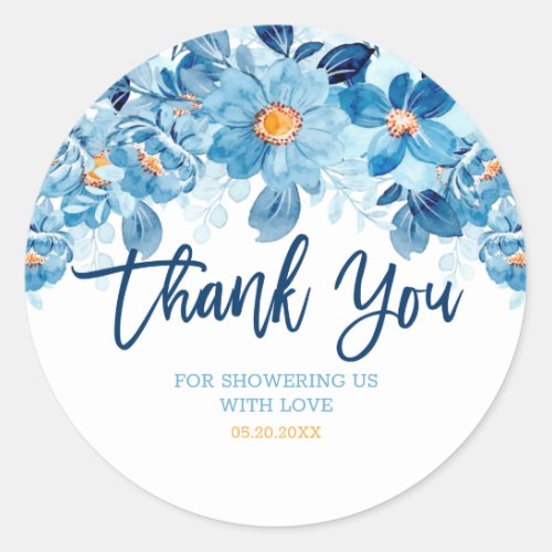 Watercolor Flowers Baby Shower Thank You Favor Classic Round Sticker