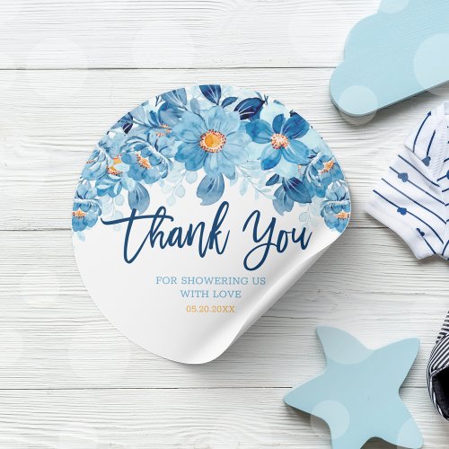 Watercolor Flowers Baby Shower Thank You Favor Classic Round Sticker