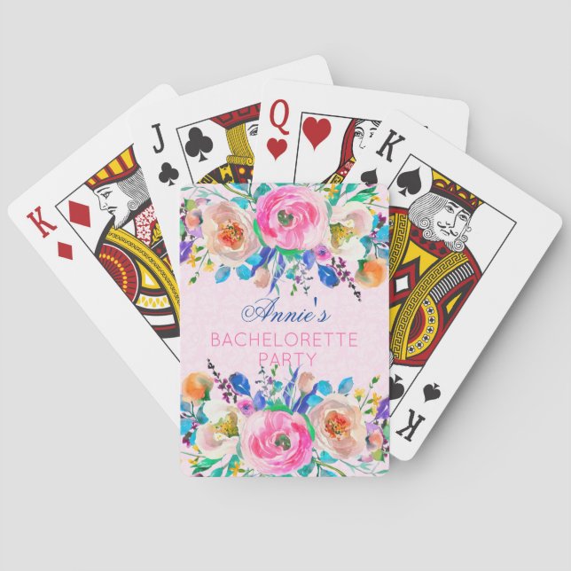Watercolor Flowers Bachelorette Party  Poker Cards (Back)