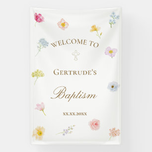 watercolor flowers Baptism Banner