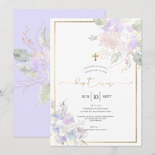 Watercolor Flowers Baptism Dusty Lilac Sweet Peas Invitation