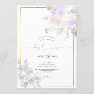 Watercolor Flowers Baptism Dusty Lilac Sweet Peas Invitation