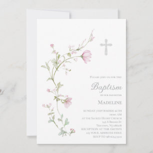 watercolor flowers Baptism  Invitation