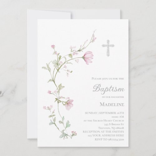 watercolor flowers Baptism  Invitation