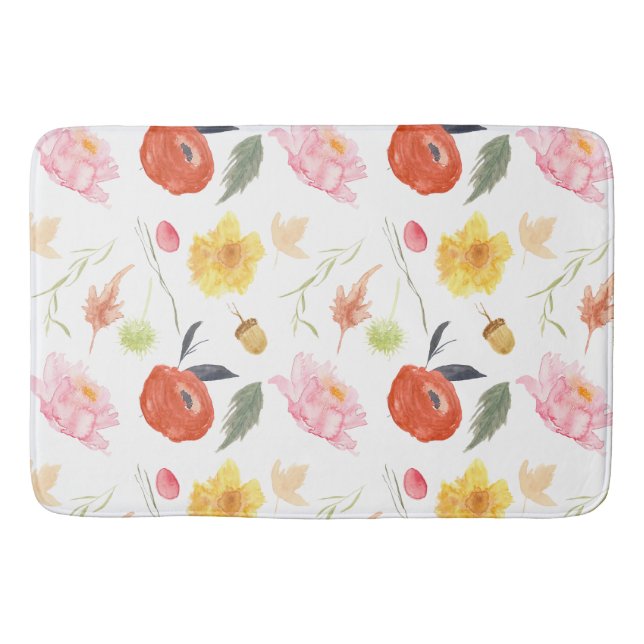 Watercolor Flowers Bathroom Mat (Front)