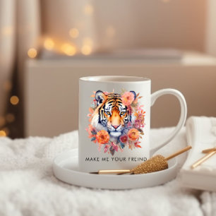 Watercolor Flowers ,Beautiful Tiger Personalized Two-Tone Coffee Mug