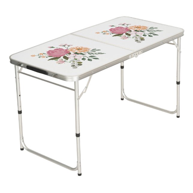 Watercolor flowers beer pong table (Angled)