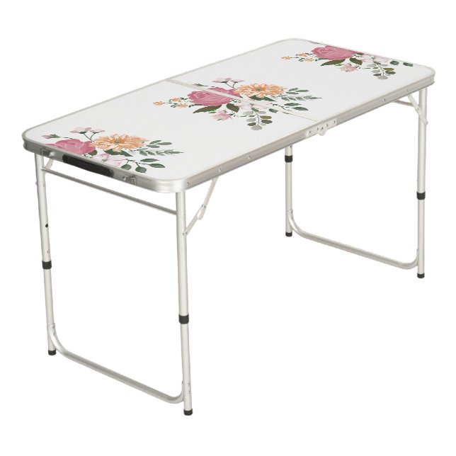 Watercolor flowers beer pong table (Angled)