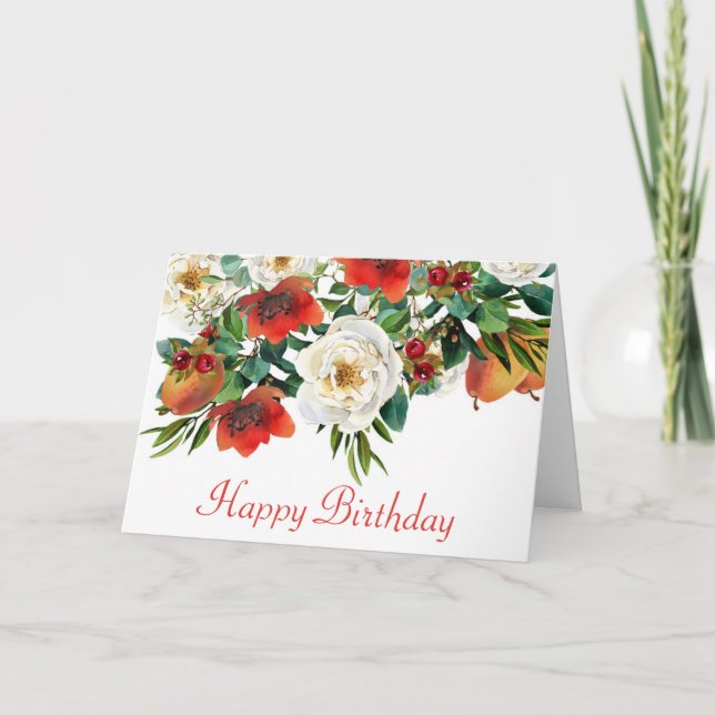 Watercolor Flowers, Berries and Fruits Card (Front)