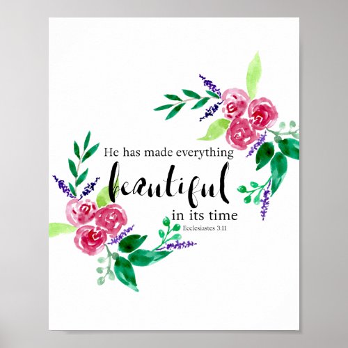 Watercolor Flowers Bible Quote Calligraphy Chic Poster