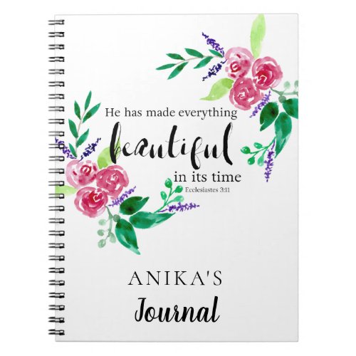 watercolor flowers bible verse personalized chic notebook