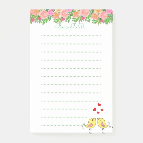 Watercolor flowers  birdies Lined Things To Do Post_it Notes