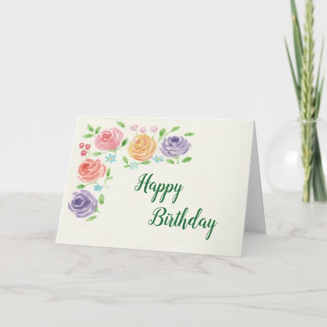 Watercolor Flowers Birthday Card (Front)